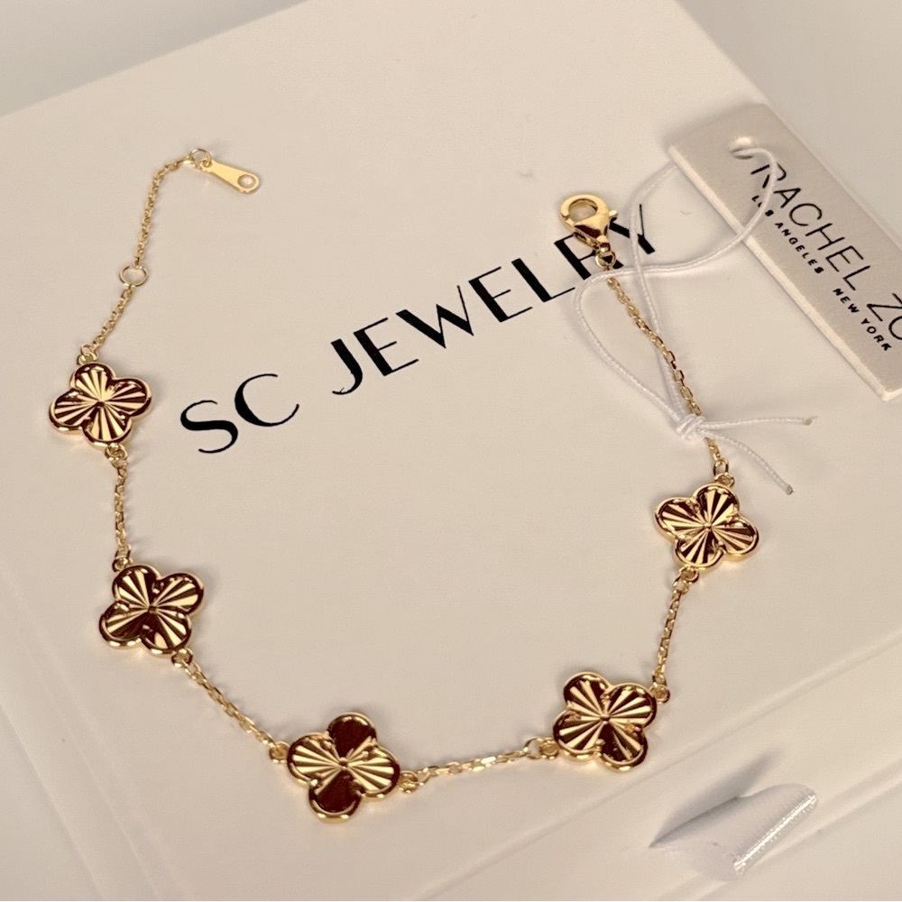 Rachel Zoe Gold Clover Bracelet 925 Sterling Silver Double Sided